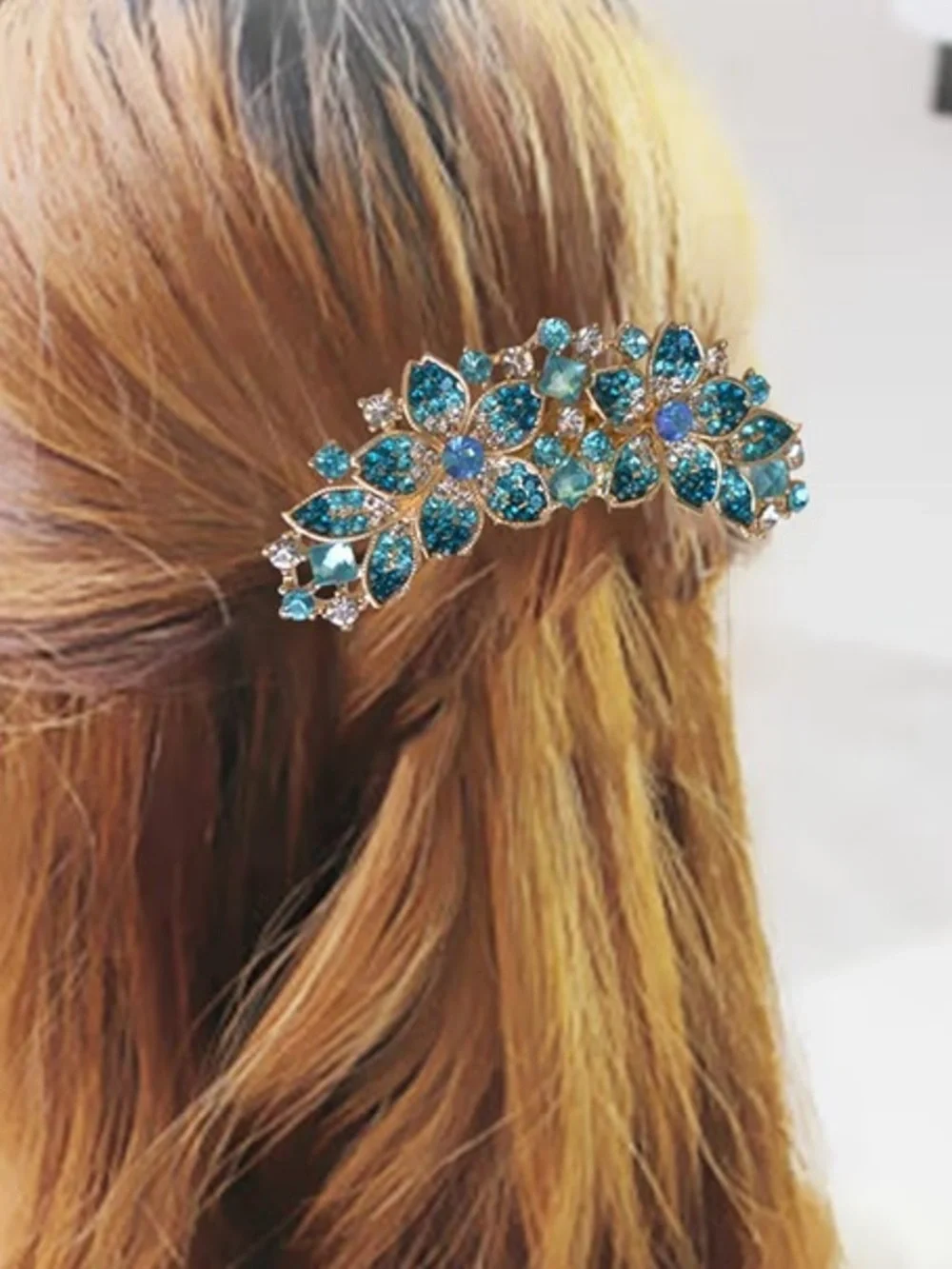 Gold-Tone Floral Crystal Hair Comb - Blue